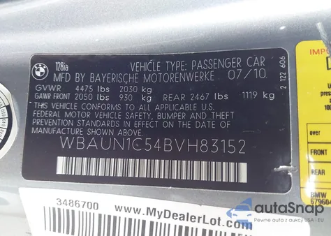 2011 BMW 128I из США, поврежденный, VIN WBAUN1C54BVH83152